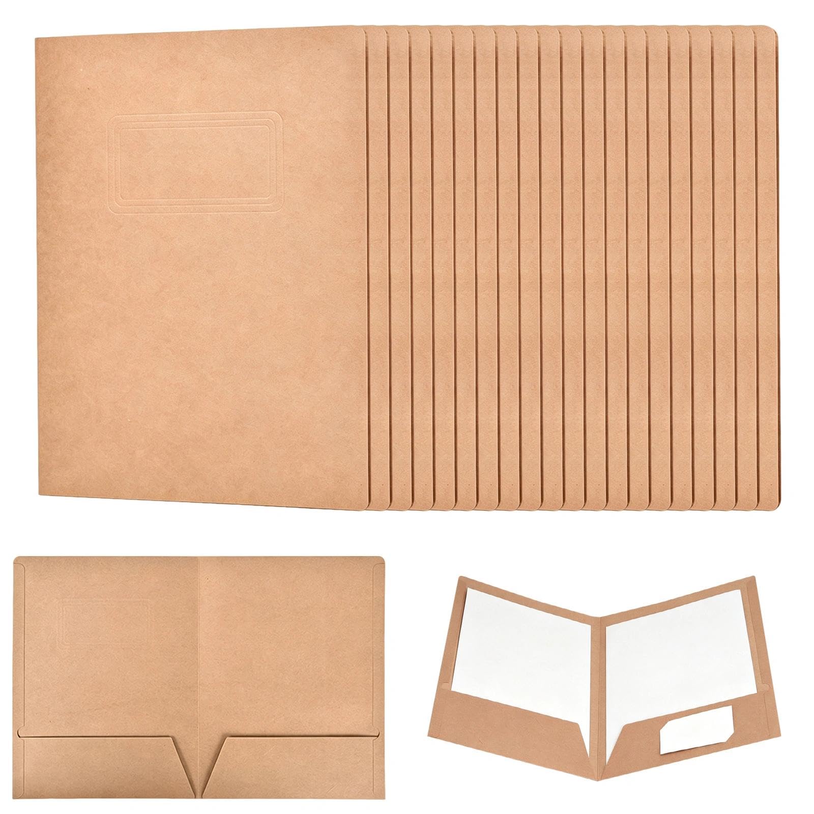 20 Pack A4 Kraft Paper File Folder, Two Pocket Square Cut Folder Paperwork Organizer, Square Cut Folder Paper Portfolio for Office Home School