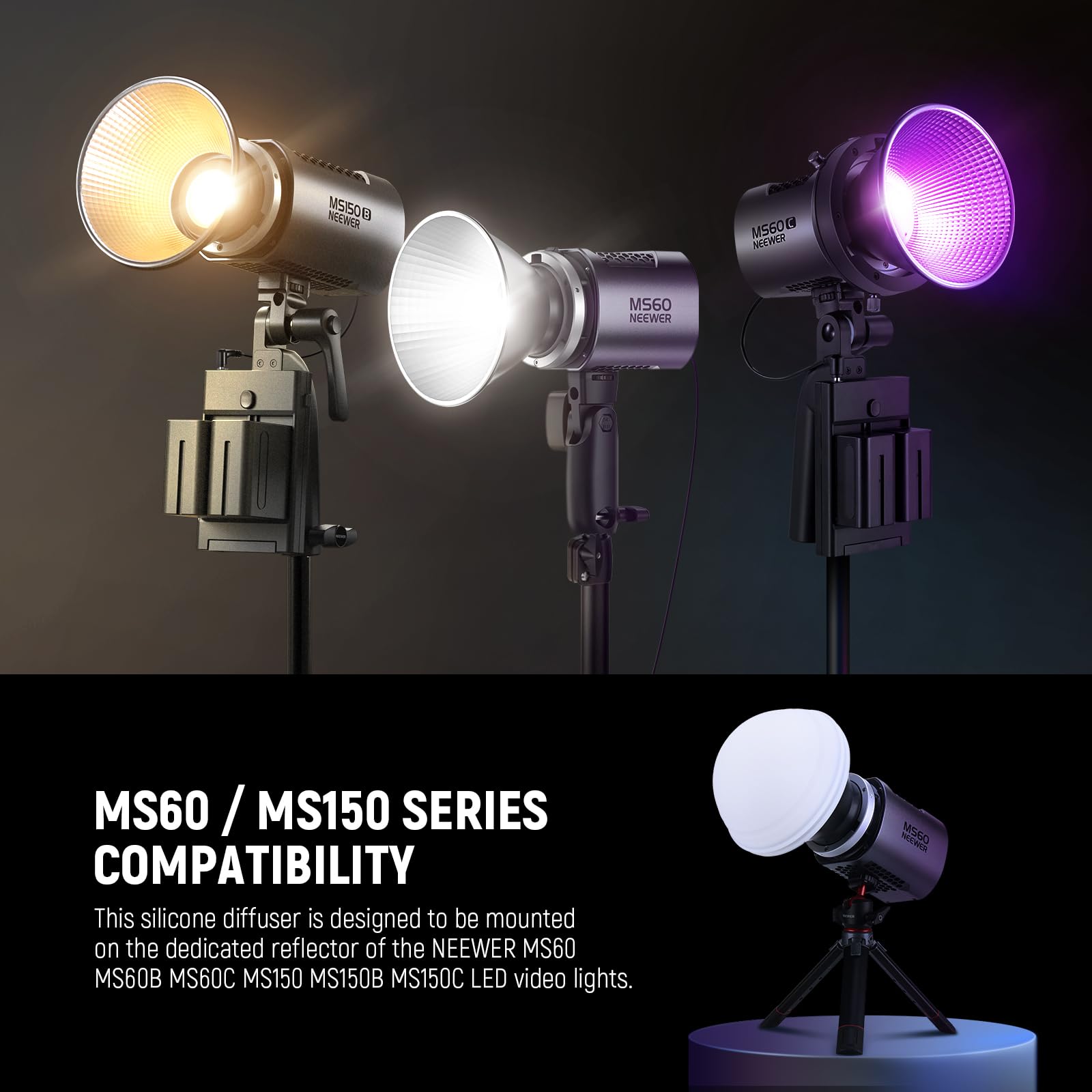 NEEWER COB Diffuseur de Lumière pour Réflecteur MS60/150, Diffuseur en Silicone,Accessoire d'éclairage Doux pour Réflecteur Dédié aux Lampes Vidéo LED NEEWER MS60 MS60B MS60C MS150 MS150B MS150C, CRS8