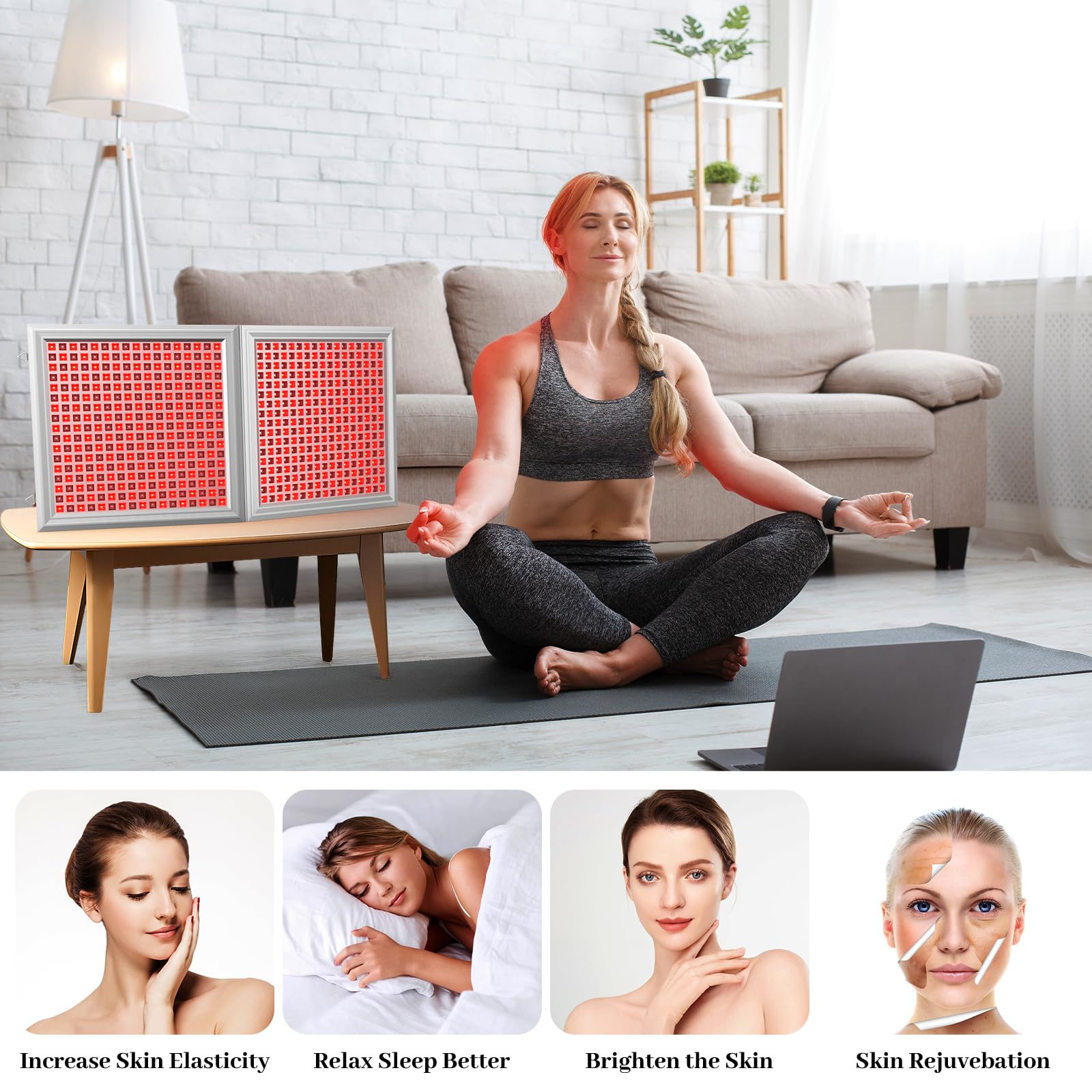 Lámpara de Luz Roja, Lámpara Infrarroja Combinada 660 nm y 850 nm, Panel de Luz Roja con 578 LED y Temporizador, para Cara, Cuerpo, Músculos y Espalda