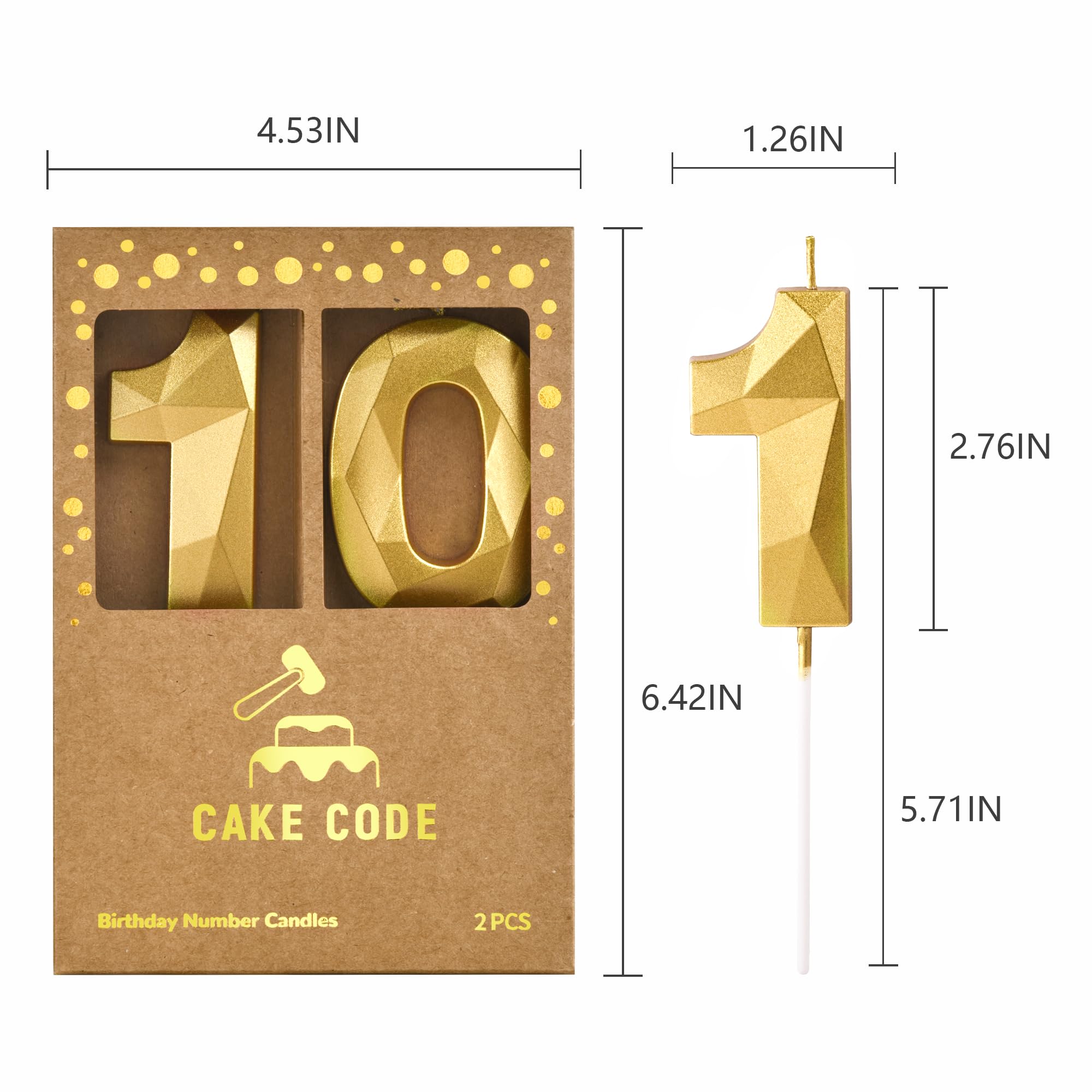 Velas de cumpleaños de 2.76 pulgadas con números dorados de 10 números, velas de números dorados, velas de números de pastel, celebración de fiesta
