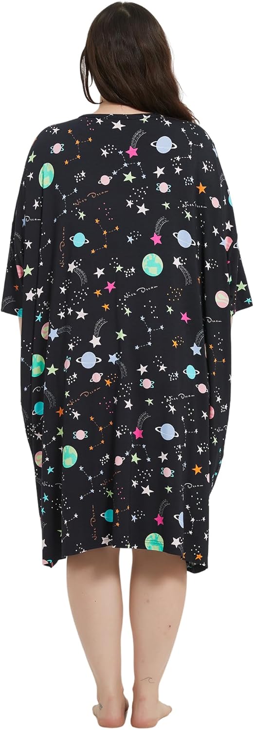 KFUBUO Plus Size Nightgowns for Women V-Neck Sleep Tshirts Dress Pjs Lounge Short Sleeves Sleepwear With Pocket Fit S-5XL - Image 3
