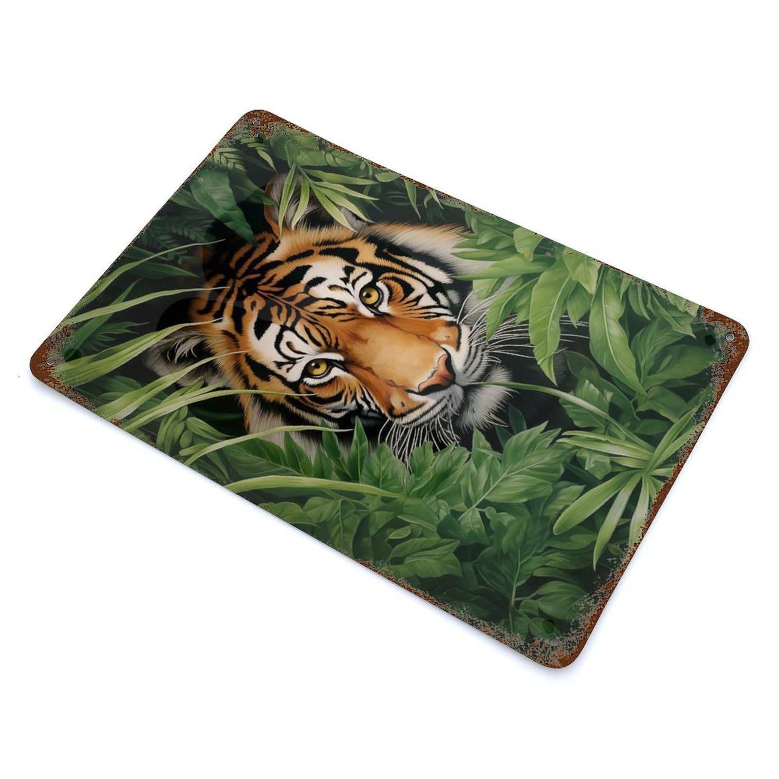 Tiger In The Jungle Vintage Metal Tin Sign 11.8"x7.9", for Garage, Bar And Workshop Decor, Novelty Wall Decor