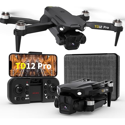 TD12Pro Drones with Camera Brushless Motor Drone for Beginners 4K HD Camera Level 3 Wind Resistance 90° Electrically Adjustable Foldable FPV Mini Drone with Carrying Case