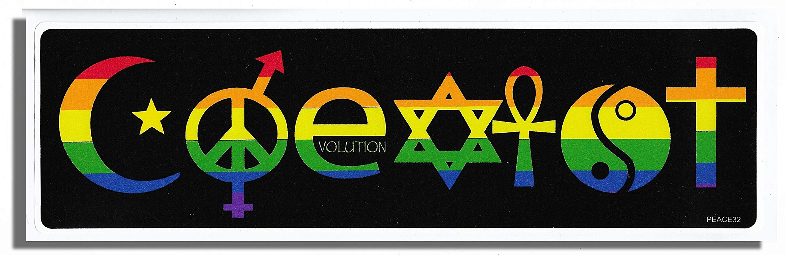 Gear Tatz - Rainbow Coexist - Bumper Sticker - 3 X 10 inches - Professionally Made in The USA - Vinyl Decal