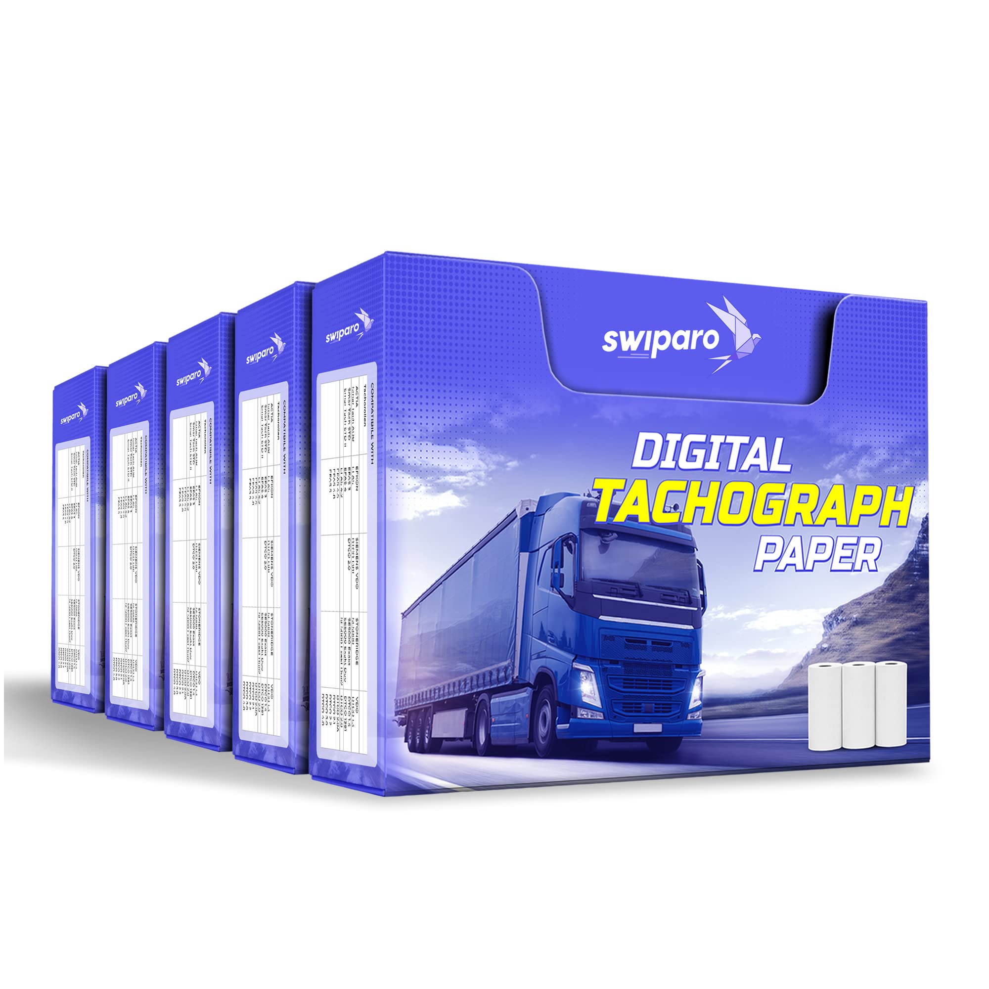 SWIPARO - Certified Tacho Rolls - Tachograph Paper - Thermal Paper for All Digital Truck Tachographs/Tachographs - 57/8 mm (15 Rolls)