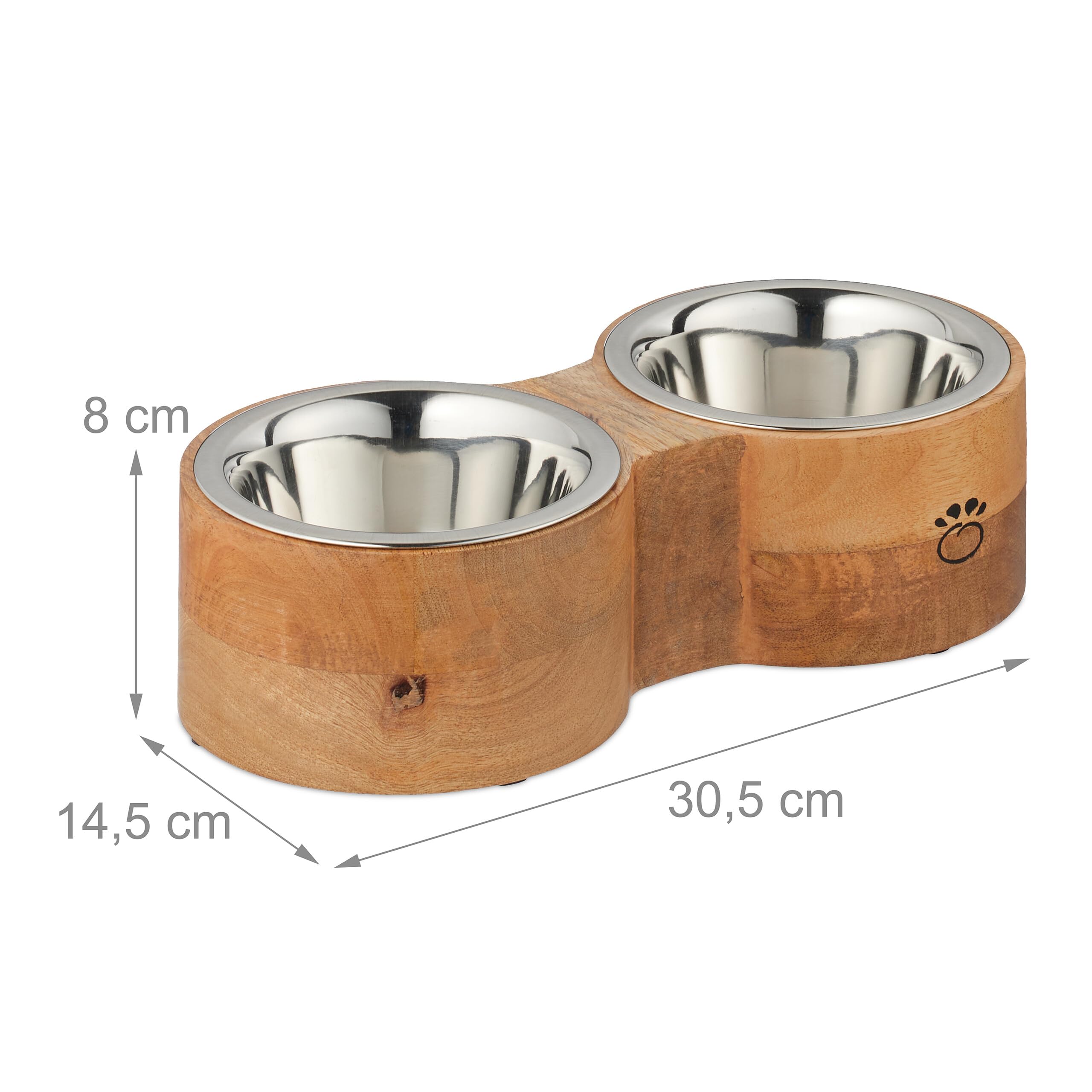 Relaxdays Support avec gamelles, Chiens, 2 Bols en Acier Inoxydable de 400 ML, HxLxP : 8x30,5x14,5 cm, Nature - argenté
