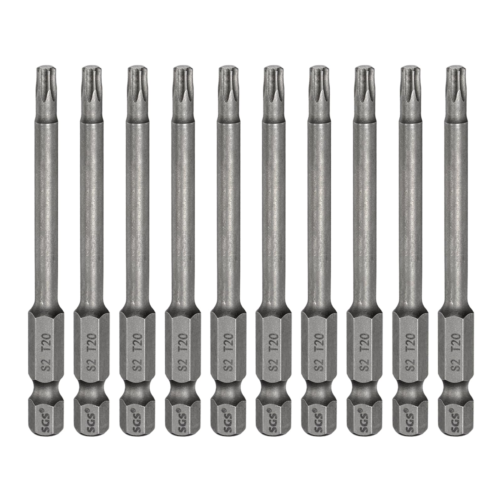 sourcing map 10pcs T20 Torx Head Screwdriver Bit 1/4" Hex Shank 3" (75mm) Long Magnetic No Hole Tip Tamper Proof 6 Point Star Screw Driver Drill Bits S2 Steel Industrial Power Screwdrivers