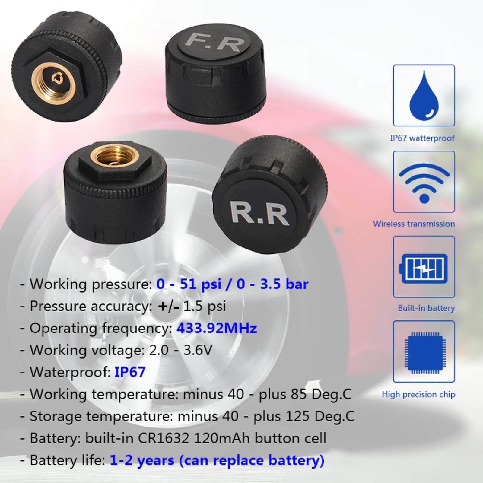 Reifendruckkontrollsystem, Akozon USB TPMS Reifendruckkontrollsystem, TPMS-Überwachungsalarm Reifendruck-Alarmsystem mit externem Sensor für Android-Navigation