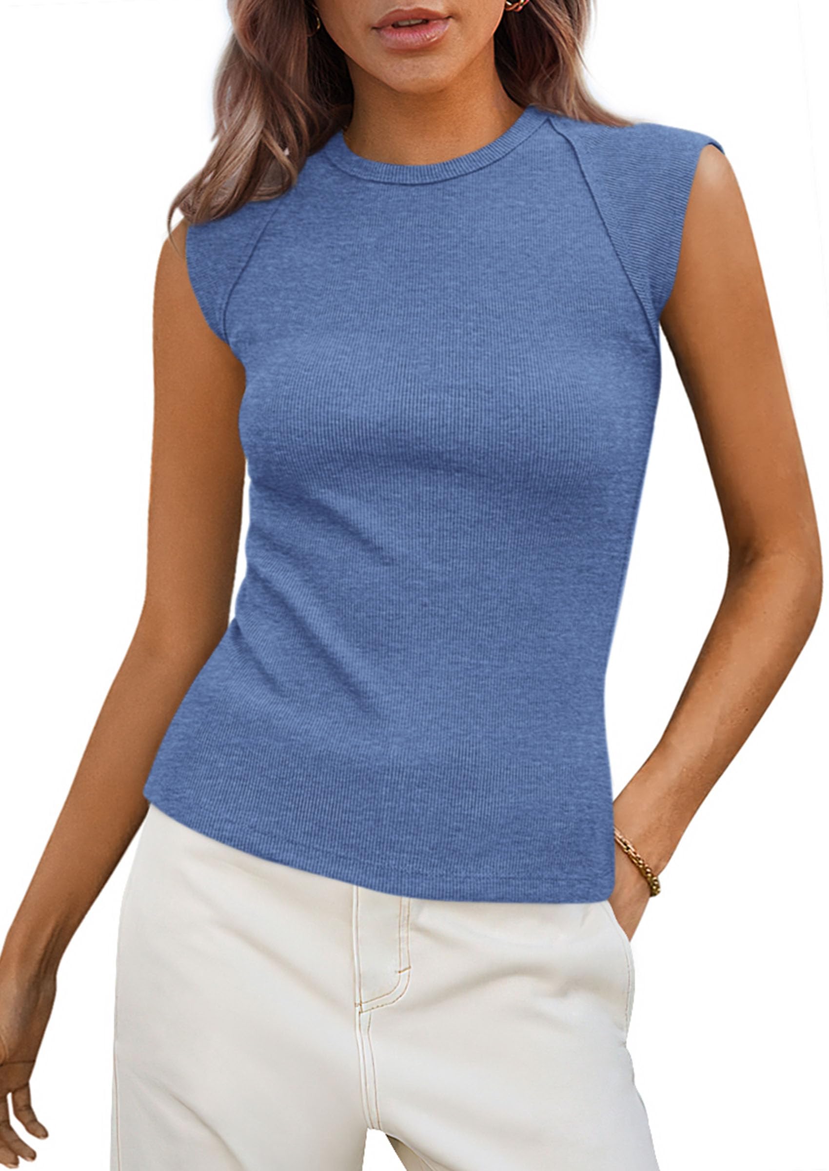 PRETTYGARDEN Women's Ribbed Tank Tops 2026 Summer Cap Sleeve Slim Fitted Knit Basic Casual Tee Shirts Trendy Fashion Clothes — view 9