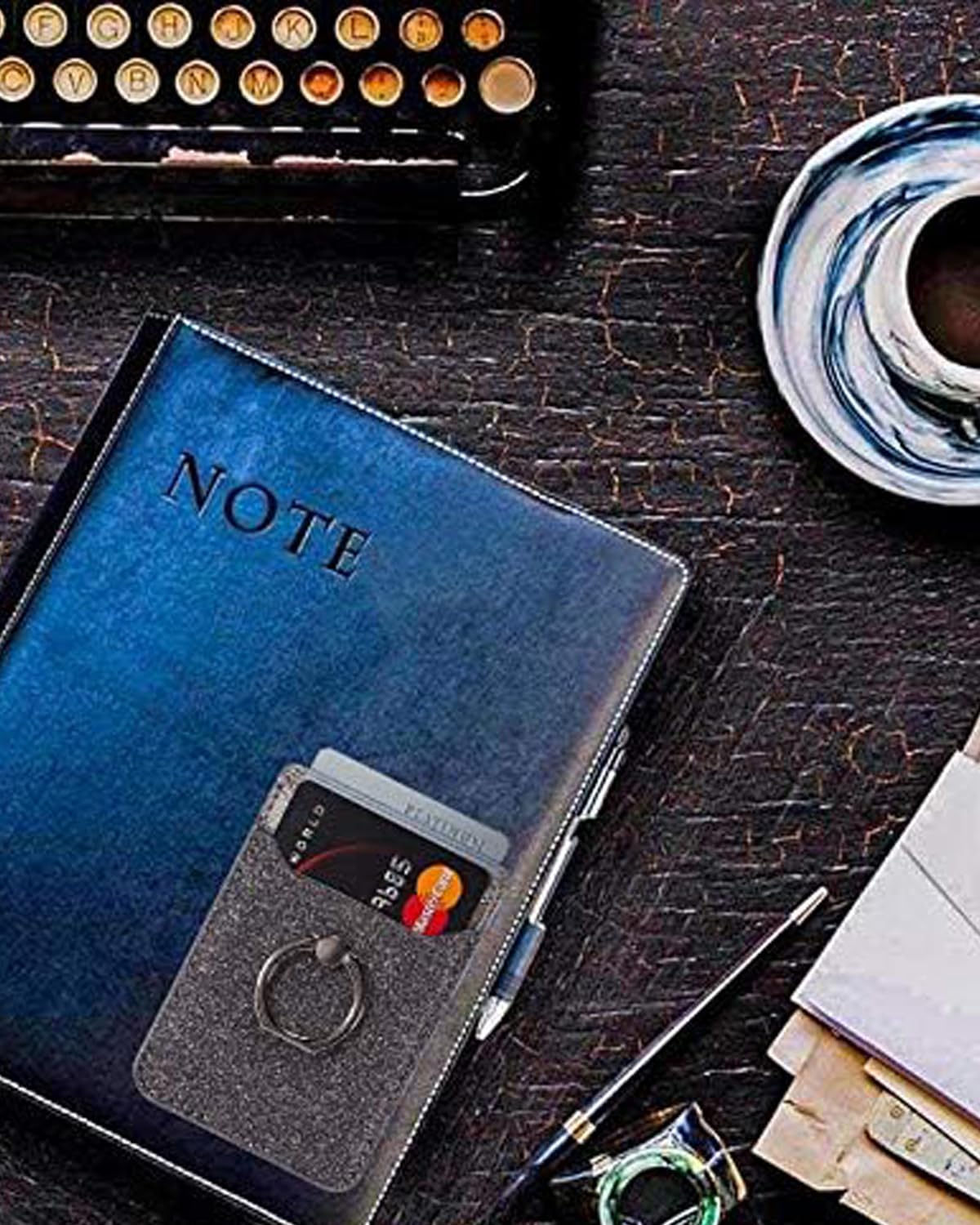 Etui na kartę z tyłu telefonu, pierścień blokujący RFID, portfel kieszonkowy, kij na telefon komórkowy, kredyt na iPhone'a/większość smartfonów (czarny)