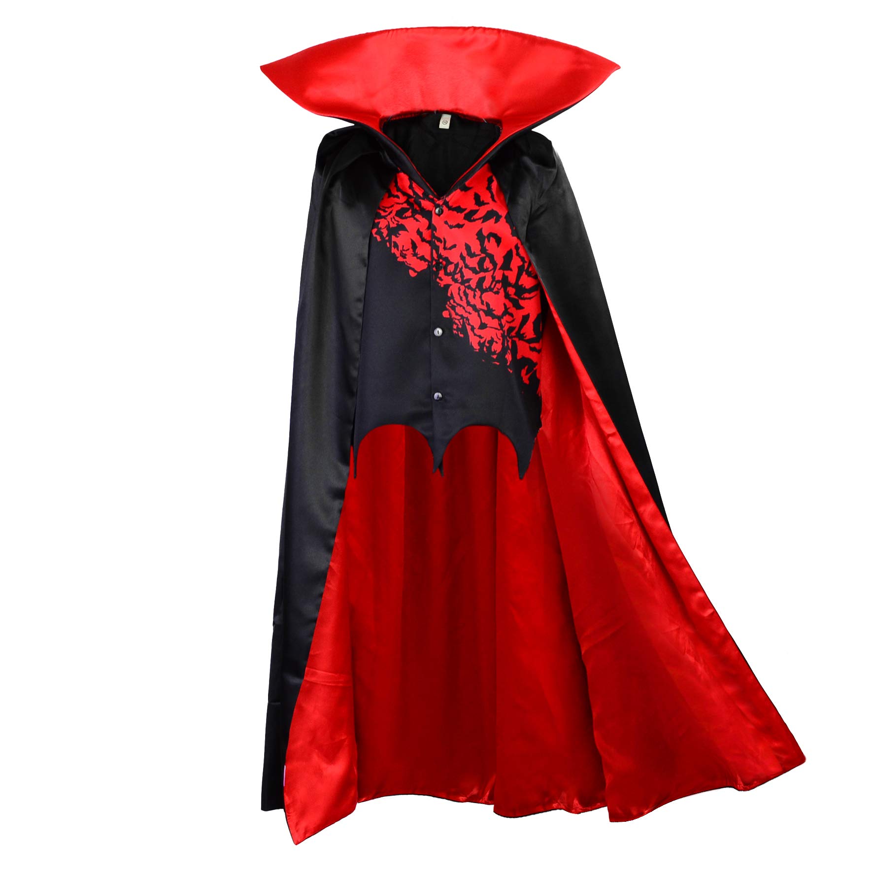 Vampire Cape Capuche Col Montant Manteau Noir Rouge Dracula Mini Pour Enfants Et Adultes