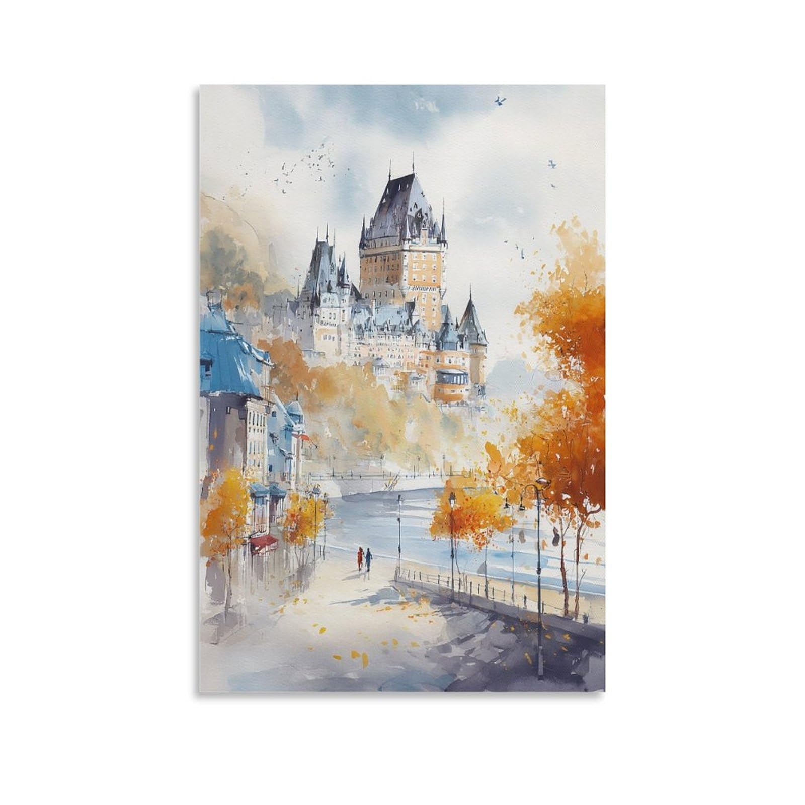 LCYNNH Quebec City Watercolor 20x30inch(50x75cm) Vintage Travel Poster Watercolor Canvas Art