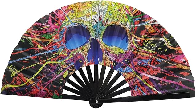 Large Folding Fan Rave Hand Fan Chinese Kung Fu Tai Chi Craft Fan for Men Women Wedding Festival Birthday Party Decorations Dance Performance 1, Skeleton