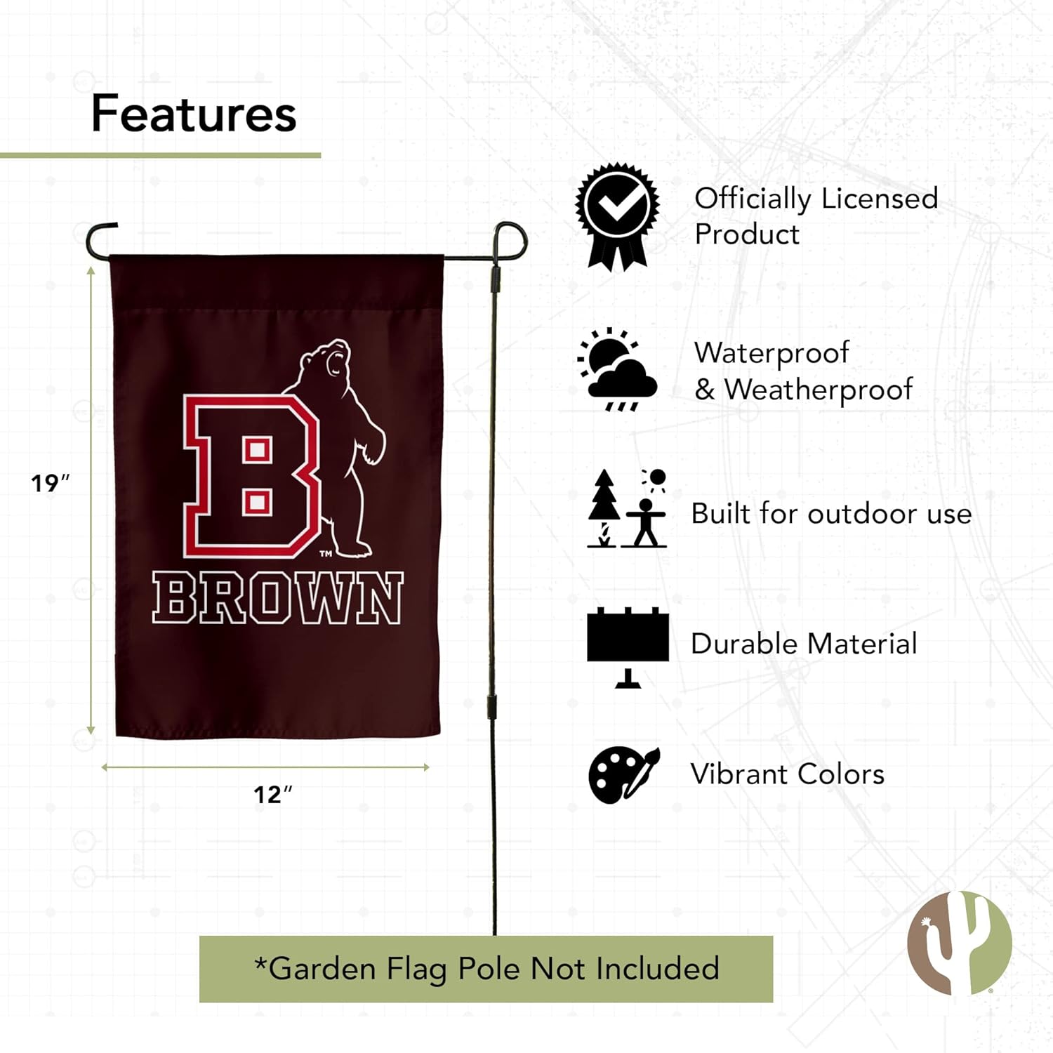 Desert Cactus Brown University BU Garden Flag – 19 x 12 inch Brown Bears Banner, For Outdoor Display and Events (Design C) - Image 4