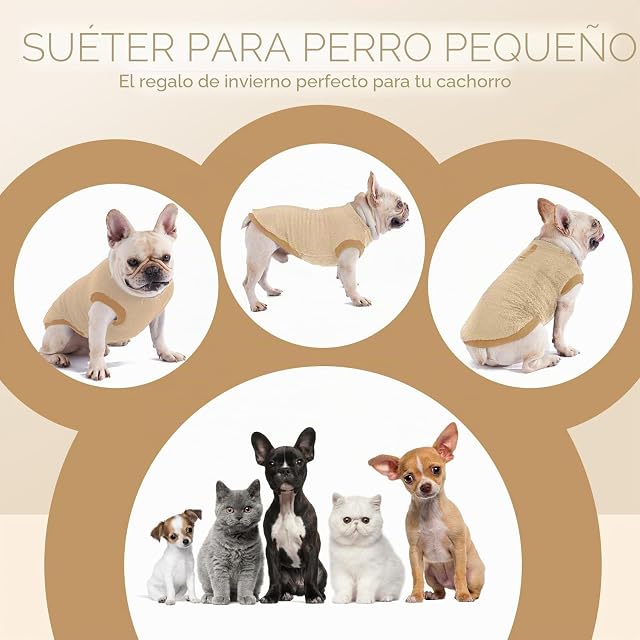 Foto 5 de 6 de Abrigo y Jersey para Perro Pequeño y Gato, Ropa Suave y Cálida para Mascota Mediana y Pequeña (Marrón, XL)