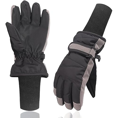 XTACER Kids Ski Snow Gloves Snowboard Winter Warm Cold Weather Gloves for Boys Girls Children (Long Cuff)