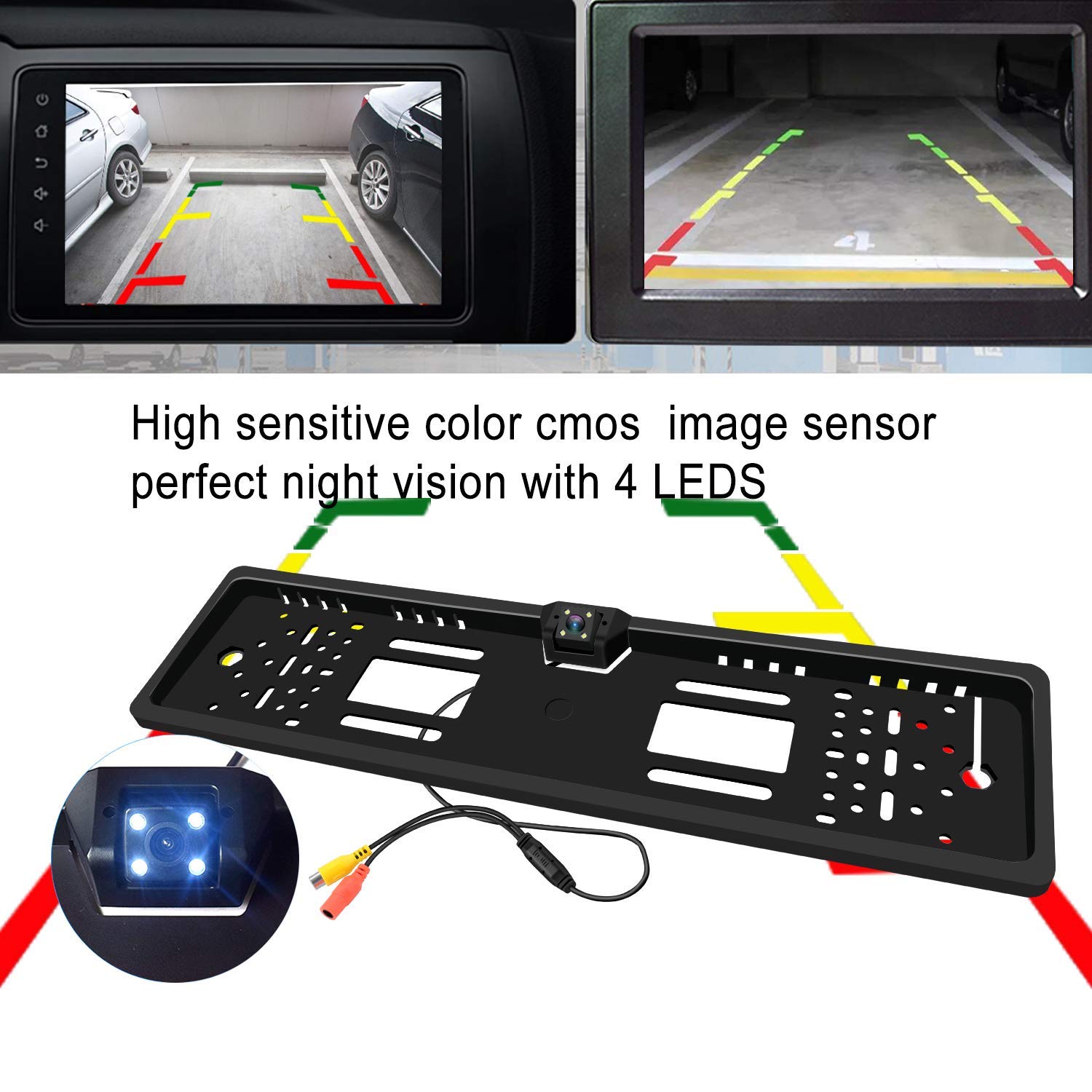 Caméra de recul de stationnement en Voiture, Angle de visualisation de 170 ° Système d'aide au stationnement en Marche arrière avec Plaque d'immatriculation Vue arrière et étanche à la poussière