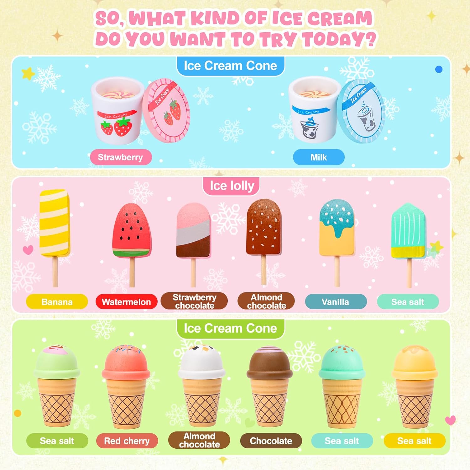 LOYO Ice Cream Toy for Kids 3-6, Wooden Ice Cream Shop Play Set with Counter, Apron, DIY Sticker, Scoop, Toy Money - Pretend Play Toys for Toddler Role Play, Christmas & Birthday Gift for Girls & Boys