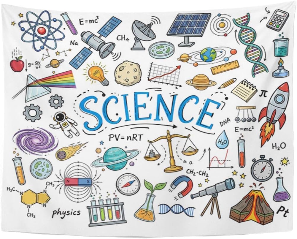 Emvency Tapestry Science Classroom in Old Sketch and Vintage Scientific Formulas Calculations Home Decor Wall Hanging for Living Room Bedroom Dorm 50x60 inches
