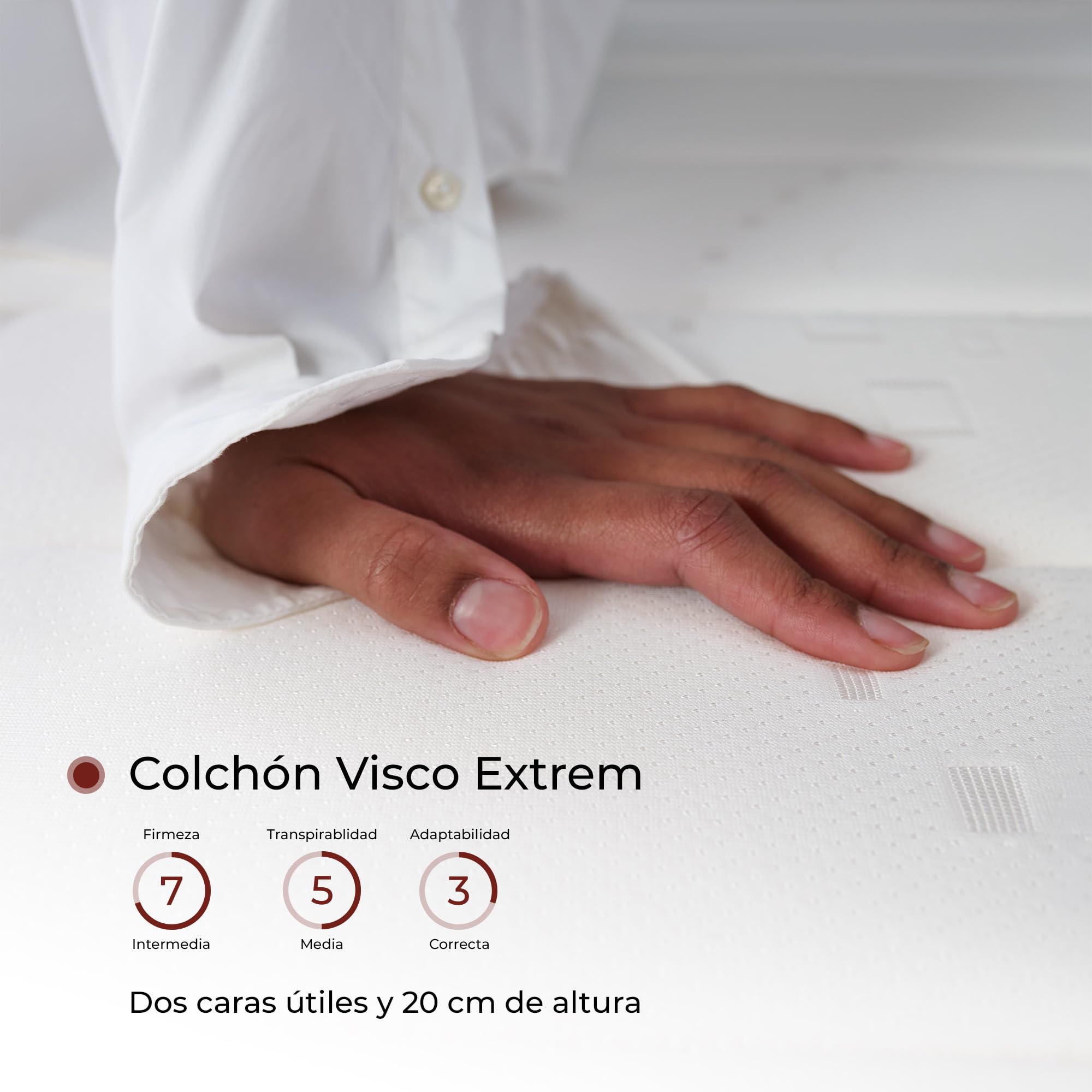 MAXCOLCHON Pack Universitario de Descanso Completo con Colchon Viscoelastico y Base Tapizada Partida para Dormitorios de Estudiantes, Incluye Almohada y Ropa de Cama Blanca, Gris (135x190 cm)