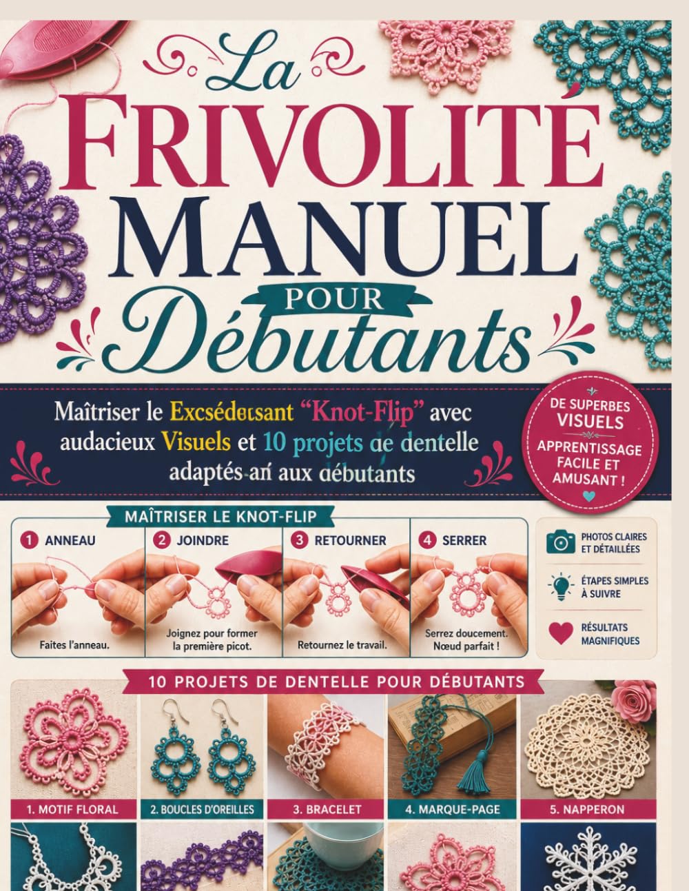 La frivolité Manuel Pour Débutants: Maîtriser le Excséduisant "Knot-Flip" avec audacieux Visuels et 10 projets de dentelle adaptés aux débutants