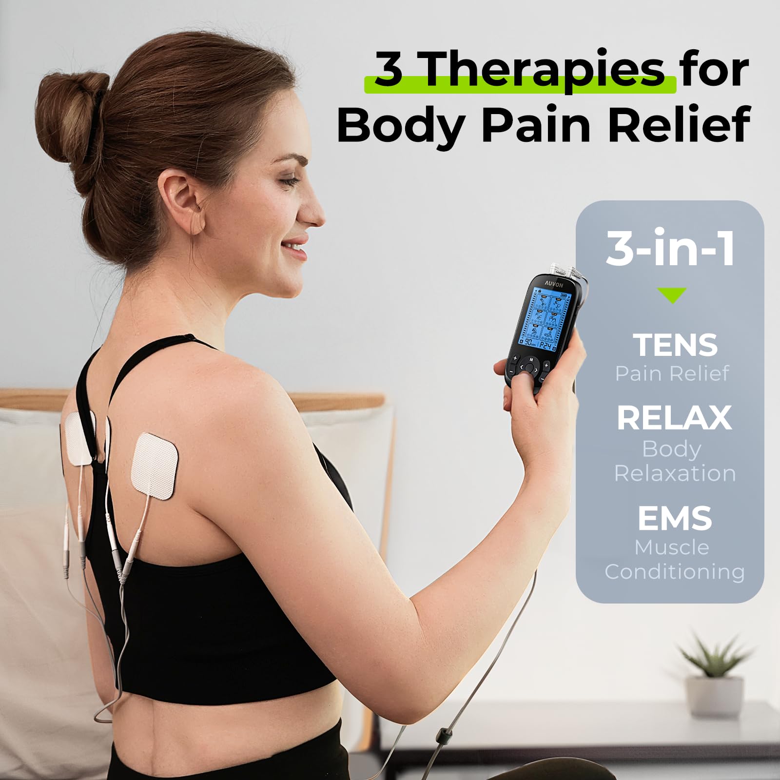 AUVON 3-in-1 TENS Unit Muscle Stimulator, 40 Levels for Gradual Pain Relief — Amazon image 3