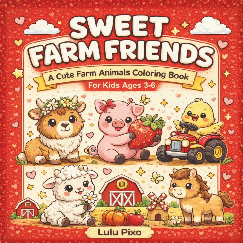 Sweet Farm Friends: A Cute Farm Animals Coloring Books for Kids Ages 3-6 (Lily & Fred Colors)
