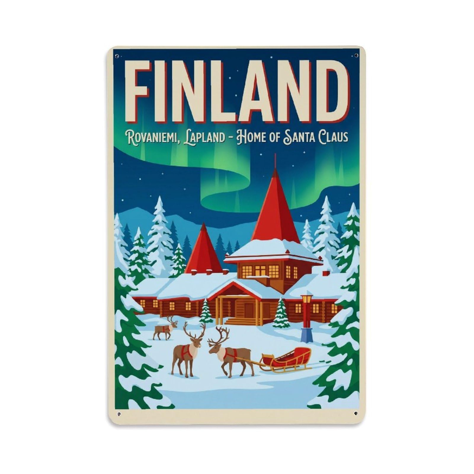 Olhnbad Style Lapland Christmas Village Winter Travel Arctic Metal Tin Sign