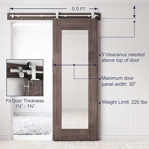Miniatura 4 de SMARTSTANDARD - Kit de herramientas para puerta deslizante de montaje superior, 5 pies, acero inoxidable, resistente, guía de granero fácil de