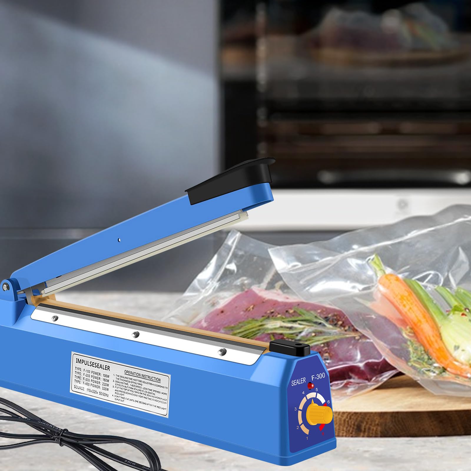 Saldatrice a caldo, 300 mm, con controllo della temperatura, sigillante, saldatrice per sacchetti, sacchetti di plastica, pellicola Mylar e conservazione degli alimenti, colore blu