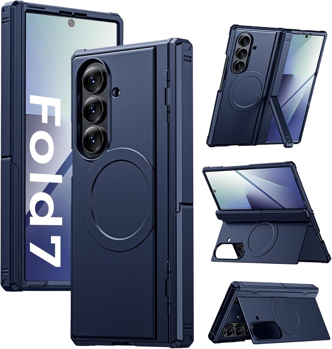 Kaiiecal for Samsung Galaxy Z-Fold-7 Case: Magnetic Shockproof [Dual-Stand] [Hinge Protection] [Fit for Magsafe] [Anti-Scratch] [Anti Spy] Protective Phone Cover for ZFold 7 5G 2025 (Blue)
