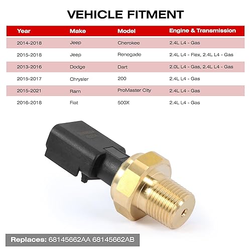 Miniatura 2 de Sensor de presión de aceite 68145662AA 68145662AB Compatible con Jeep Cherokee Renegade Chrysler 200 Jeep Cherokee Dodge Dart Ram ProMaster City 2.4L