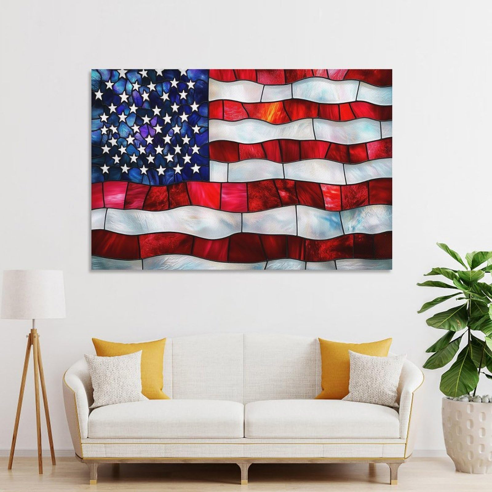 Junmoney Stained Glass American Flag Canvas Wall Decor, 12x18inch(30x45cm), for Home Office, Desk Area Or Studio, Wall Art That Adds Style to Work Areas
