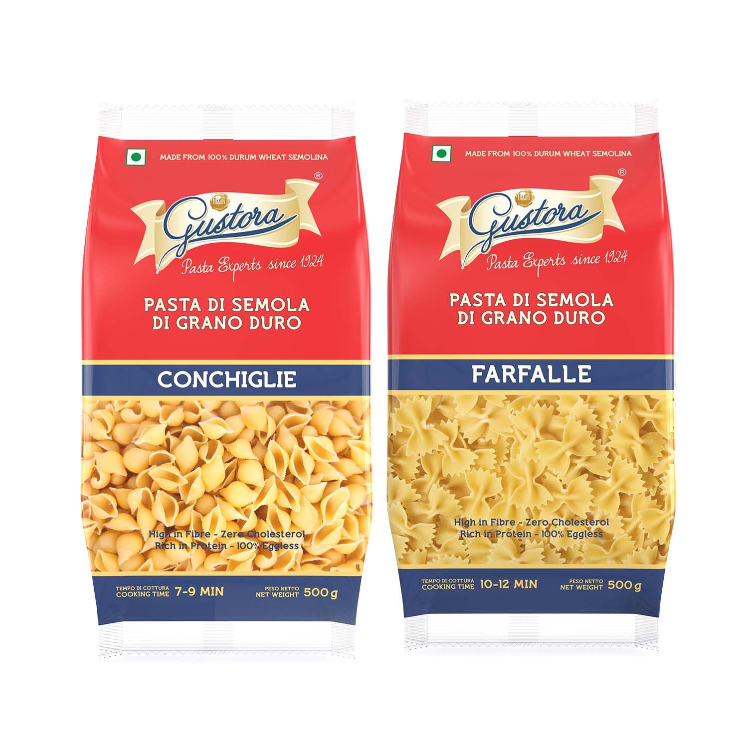 Gustora Healthy Conchiglie & Farfalle Pasta I Durum Wheat Semolina I Rich In Protein & Fibre I Zero Cholesterol I Vegetarian I No Trans - Fat I Cooking Time 10 Min - (500 Gm X 2)-image-43