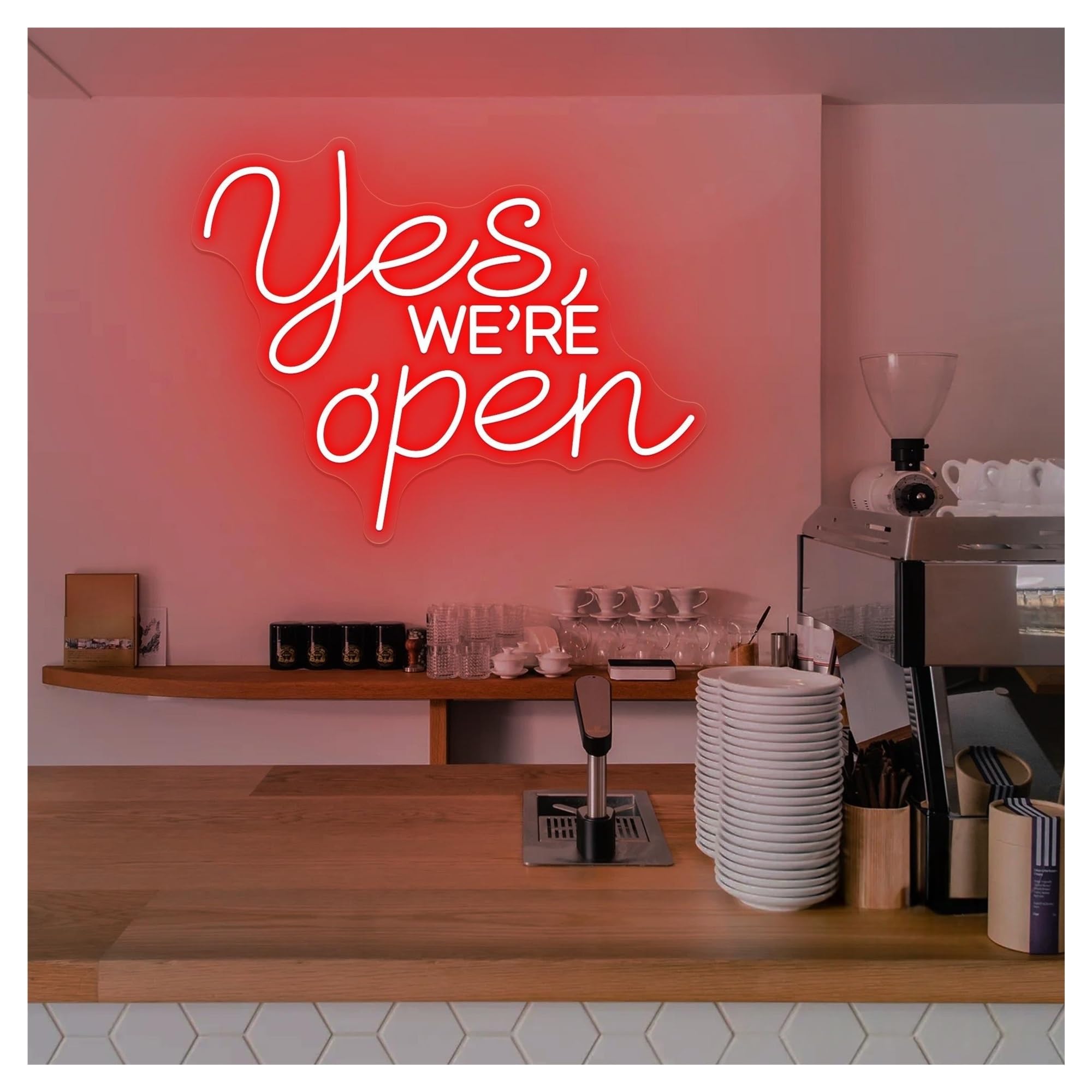 Shouxi B Sign Lamp Yes We're Open Neon Sign, Usiness For Dessert Shop Pet Cafe Window Decor 45Cm(B)