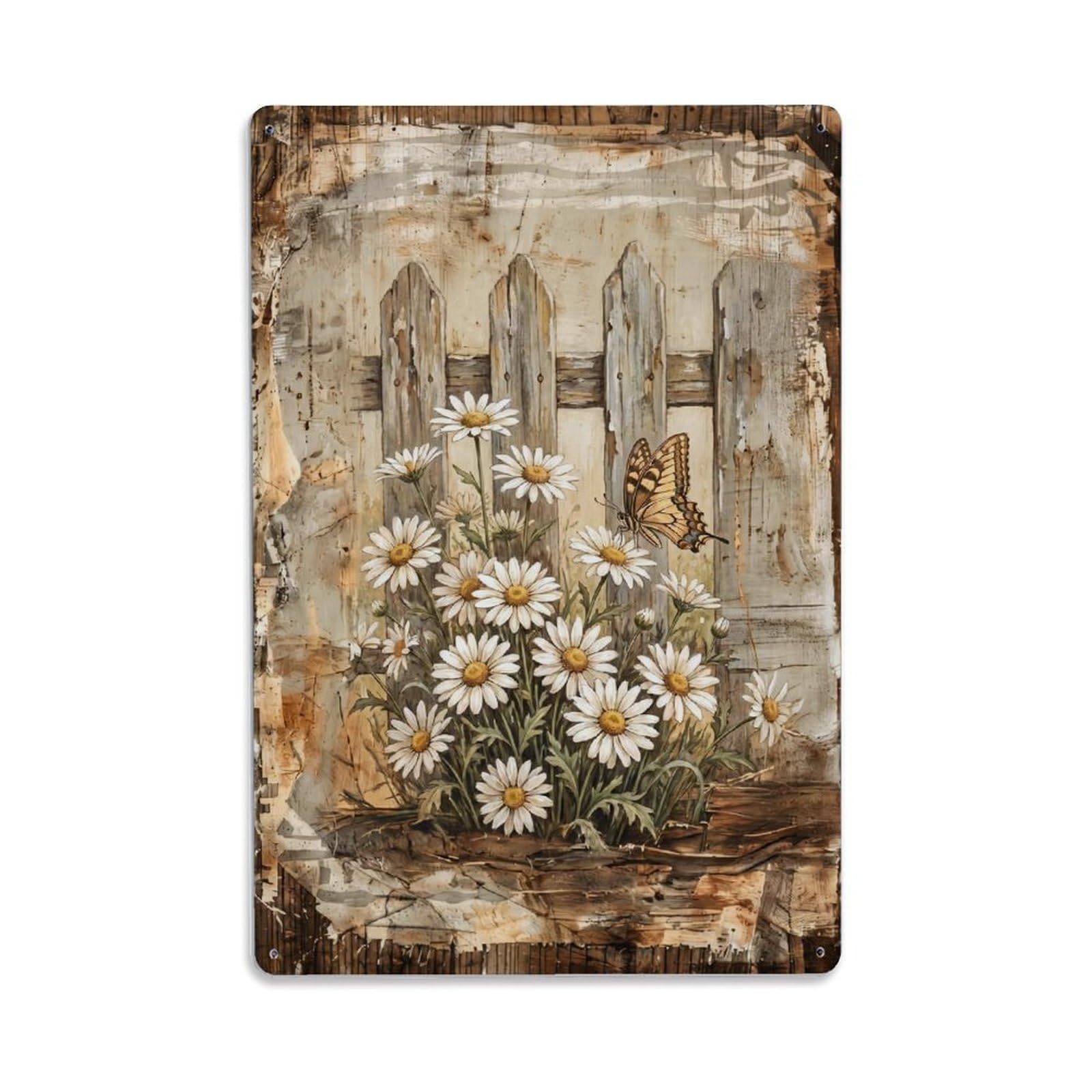 Daisy Garden White Flowers Countryside Meadow Vintage Metal Tin Sign Plaque Wall Decor for Cafe, Club, Garden Metal Poster 8x12Inch