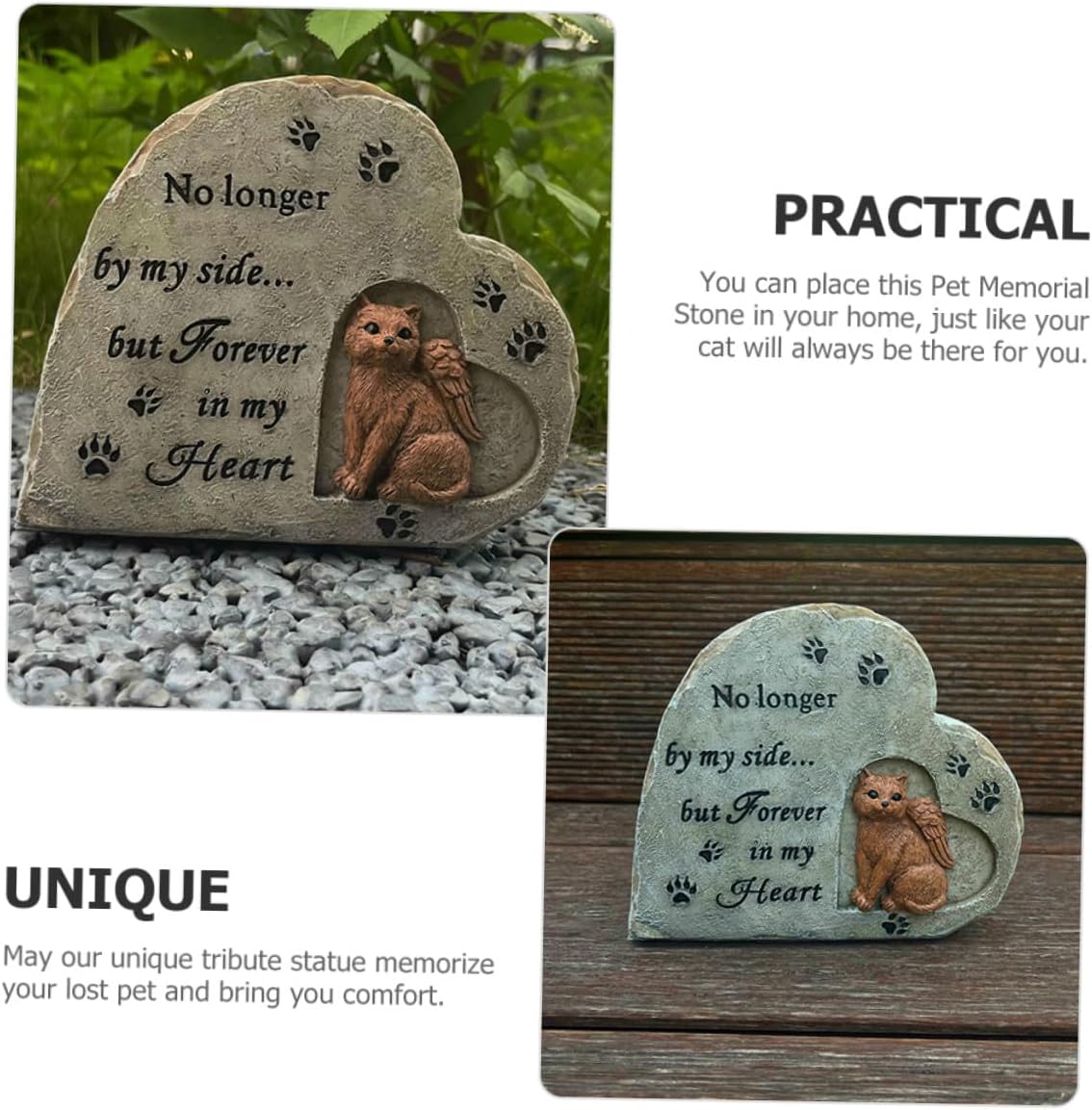 Resin Cat Memorial Statue with Heart-Shaped Angel Design Pet Memorial Stone for Garden for Remembering Beloved Cats and Kittens Weather-Resistant Outdoor Grave Marker