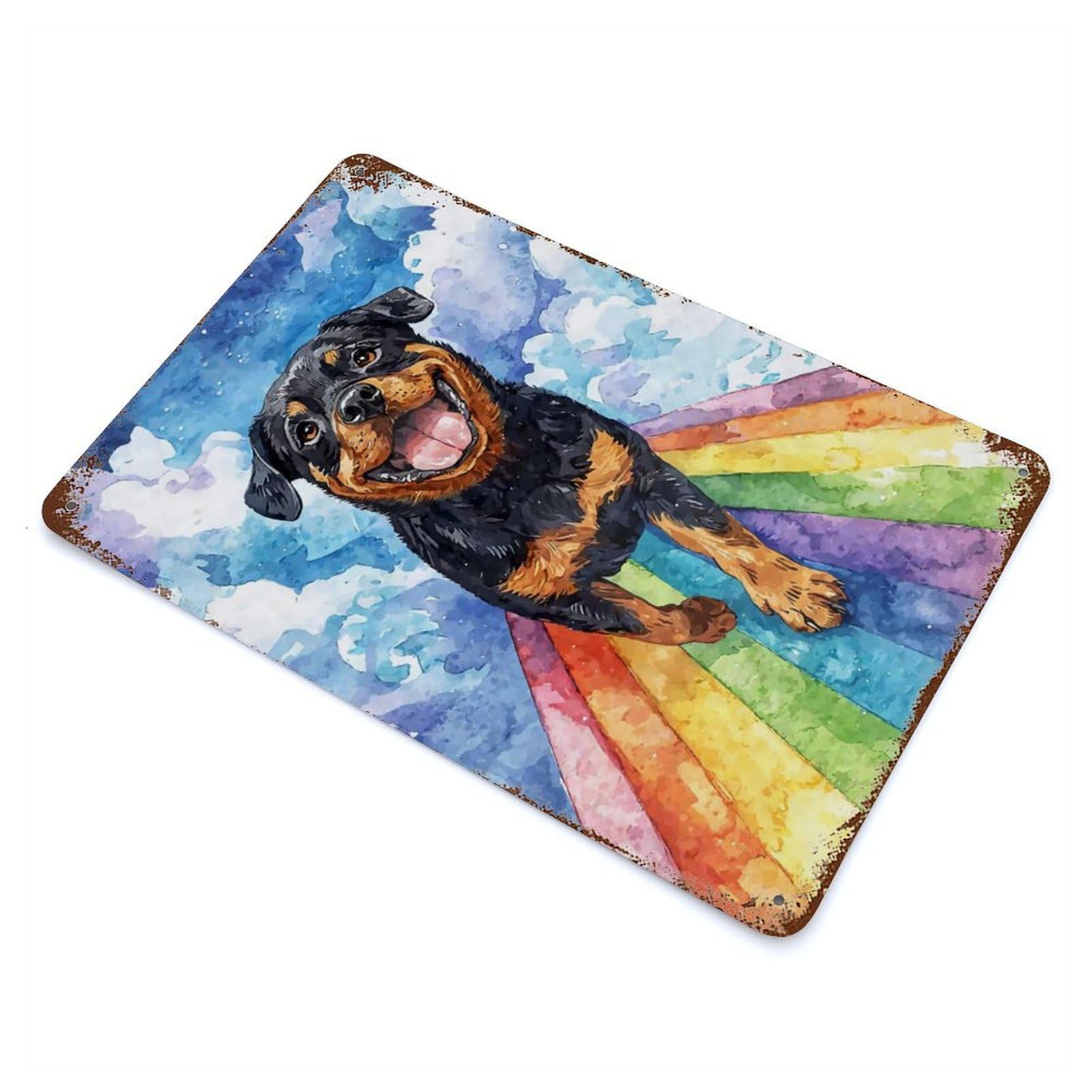Rottweiler on Rainbow Bridge Rust Effect Tin Sign 11.8"x7.9", Ideal for Farmhouse, Kitchen And Entryway Decor