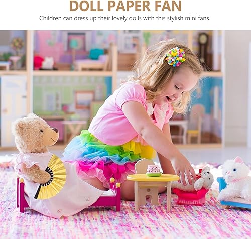 Miniatura 5 de jojofuny Mini ventilador plegable, 3 piezas, accesorios para casa de muñecas, ventiladores de mano de papel en miniatura, ventilador plegable