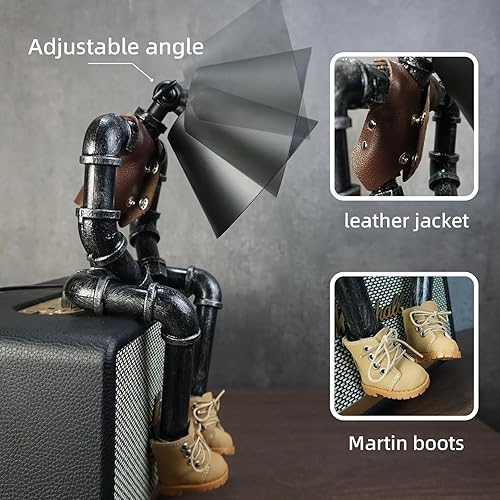Miniatura 3 de Lámpara de mesa Steampunk Cowboy Robot, diseño de botas y chaleco con luces de robot industrial, brillo ajustable, decoración retro única y regalos