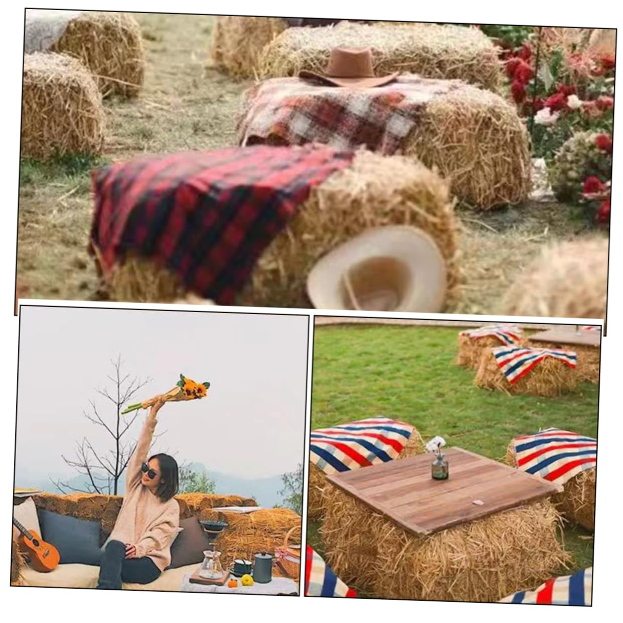OUNONA Décoration de Haystack Automnal Ornement de pour Mariage et Jardin Accessoire de Photographie Paille Carrée