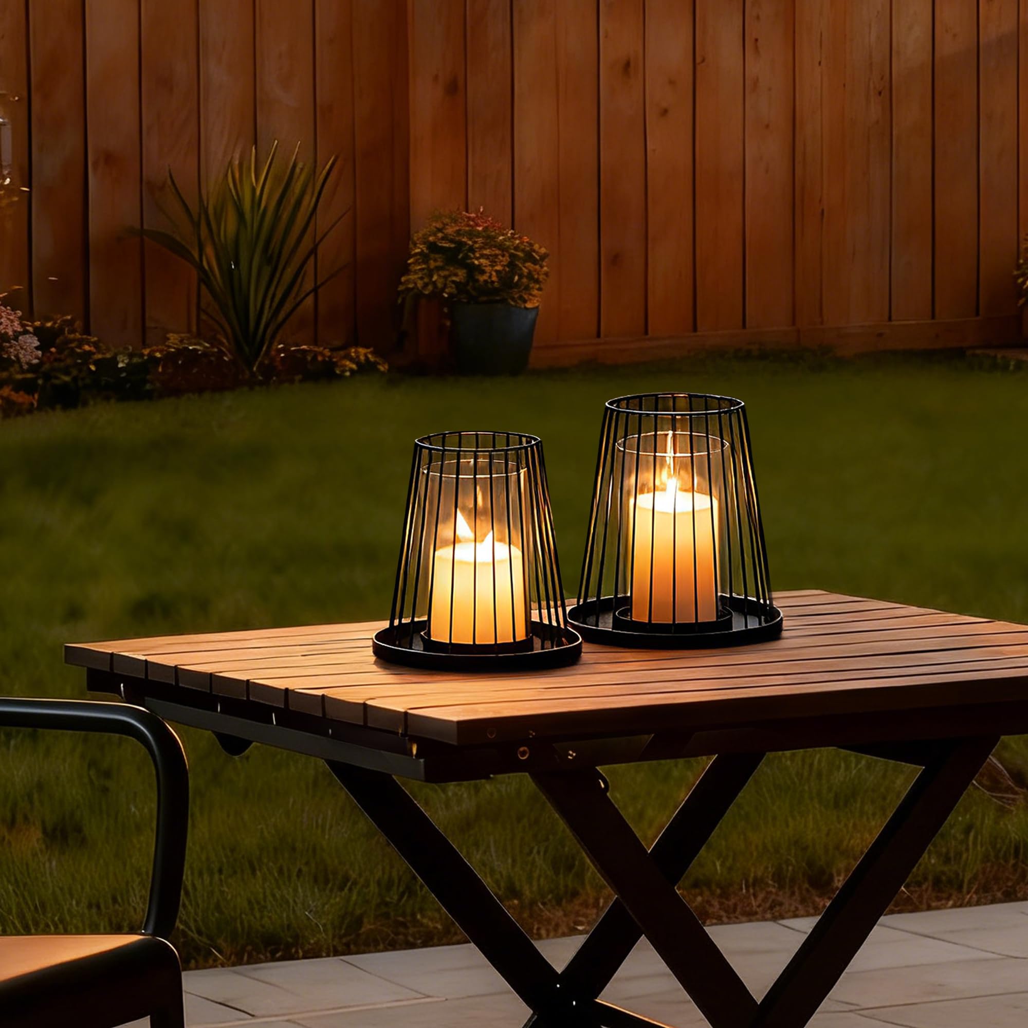 Sziqiqi Portacandele a Colonna Nero Decorazione: Moderni Portacandele da Esterno per Soggiorno Decorazione Tavolo - Set di 2 Porta Candele in Metallo Filo di Ferro per Balcone Camera da Letto Natale