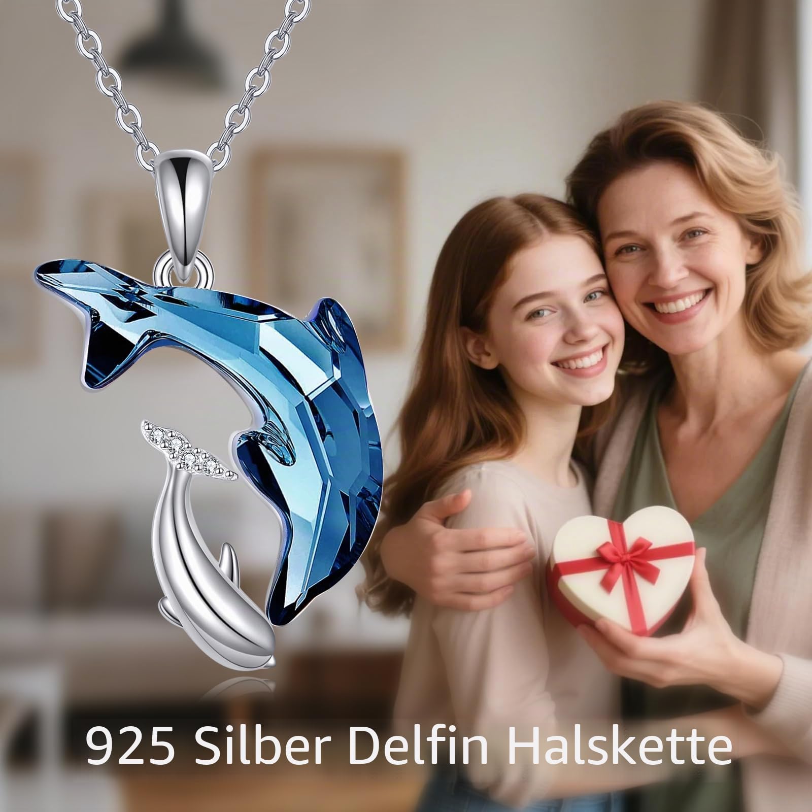POPLYKE Delfin/Schildkröte/Schwarze Katze Halskette Sterling Silber Kristall Anhänger Halsketten Nette Tier Jewerly für Damen Mama