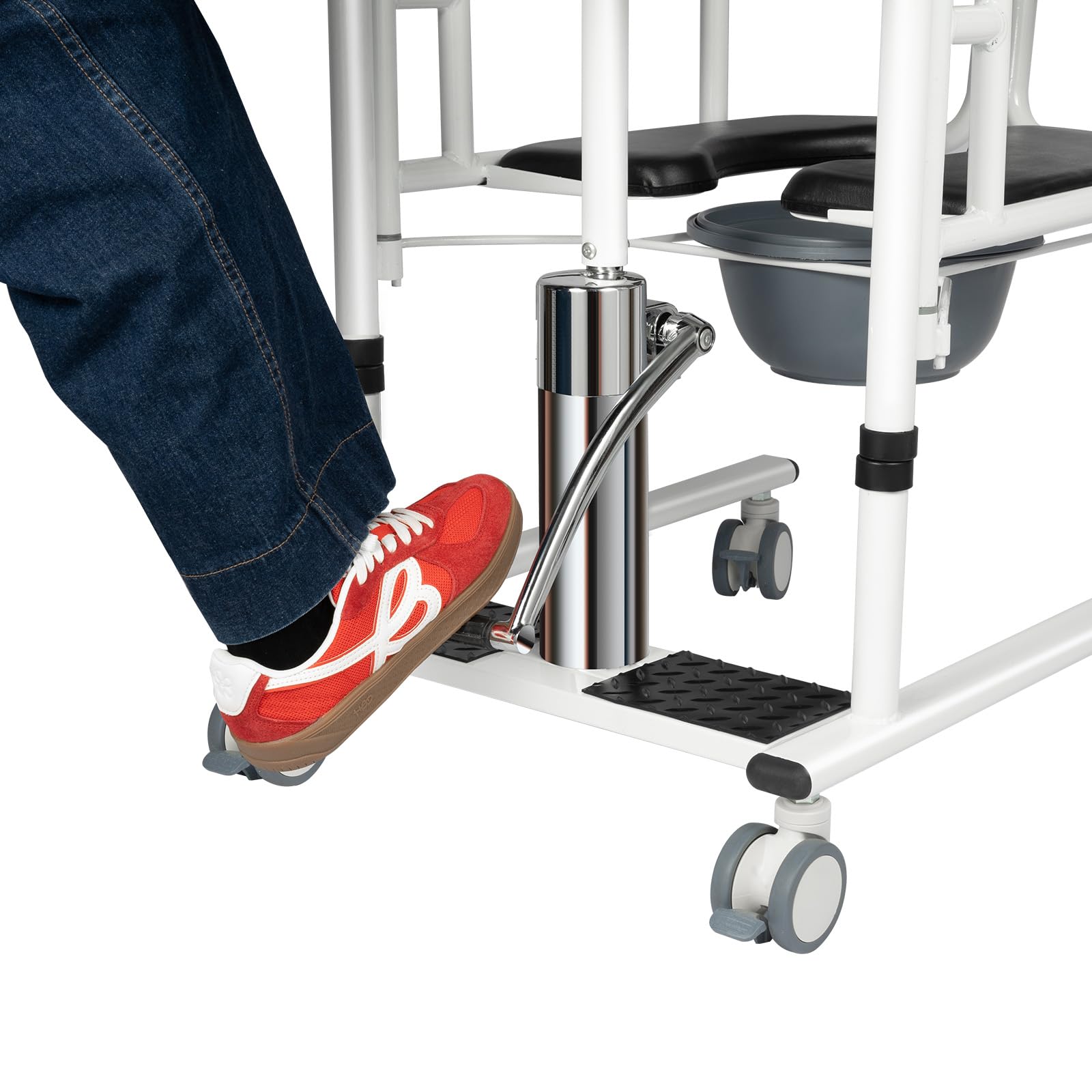 Elevador hidráulico para pacientes, capacidad de carga de 150 kg, silla de transporte portátil, multifunción, silla de ducha ajustable en altura para familias, hogares de ancianos y hospitales