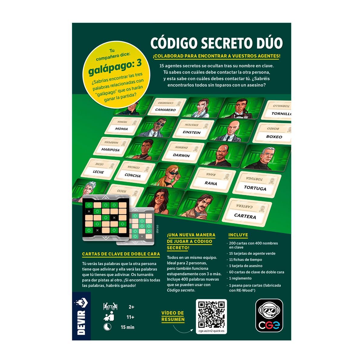 Devir - Código Secreto Dúo, Juego de mesa con Amigos, Juego para fiestas, para 2 Adultos (BGCOSED)
