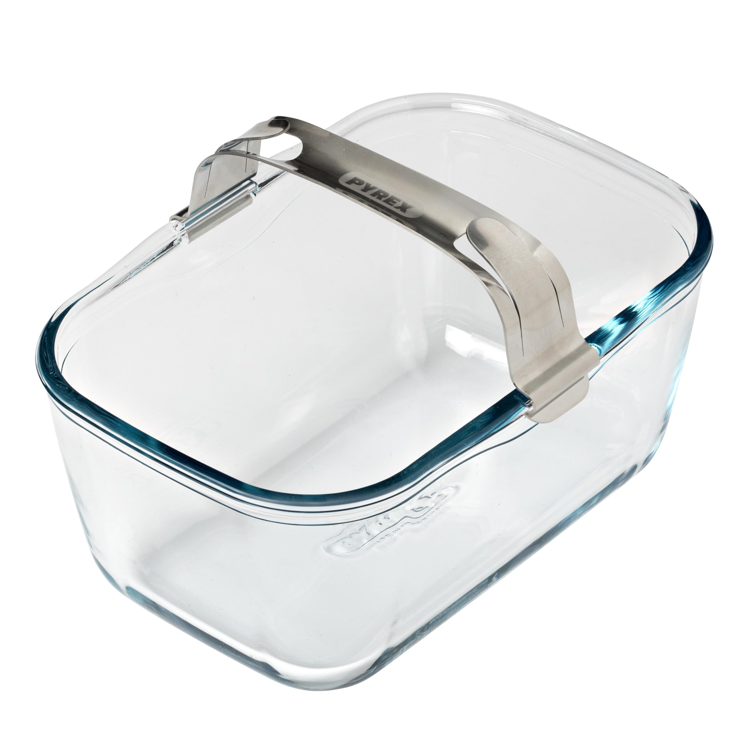 PYREX Ideal Air Fryer Glass Baking Dish 20 x 14 cm with Detachable Stainless Steel Clip Handle for Dual Basket Air Fryers, Ultra-Resistant Borosilicate Glass, 1.5 L