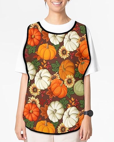 Miniatura 2 de Unisex Cobbler Apron Pumpkin Sunflower Vest Cobbler Aprons Maple Leaf Berry Smock Apron with Pockets for Work Kitchen