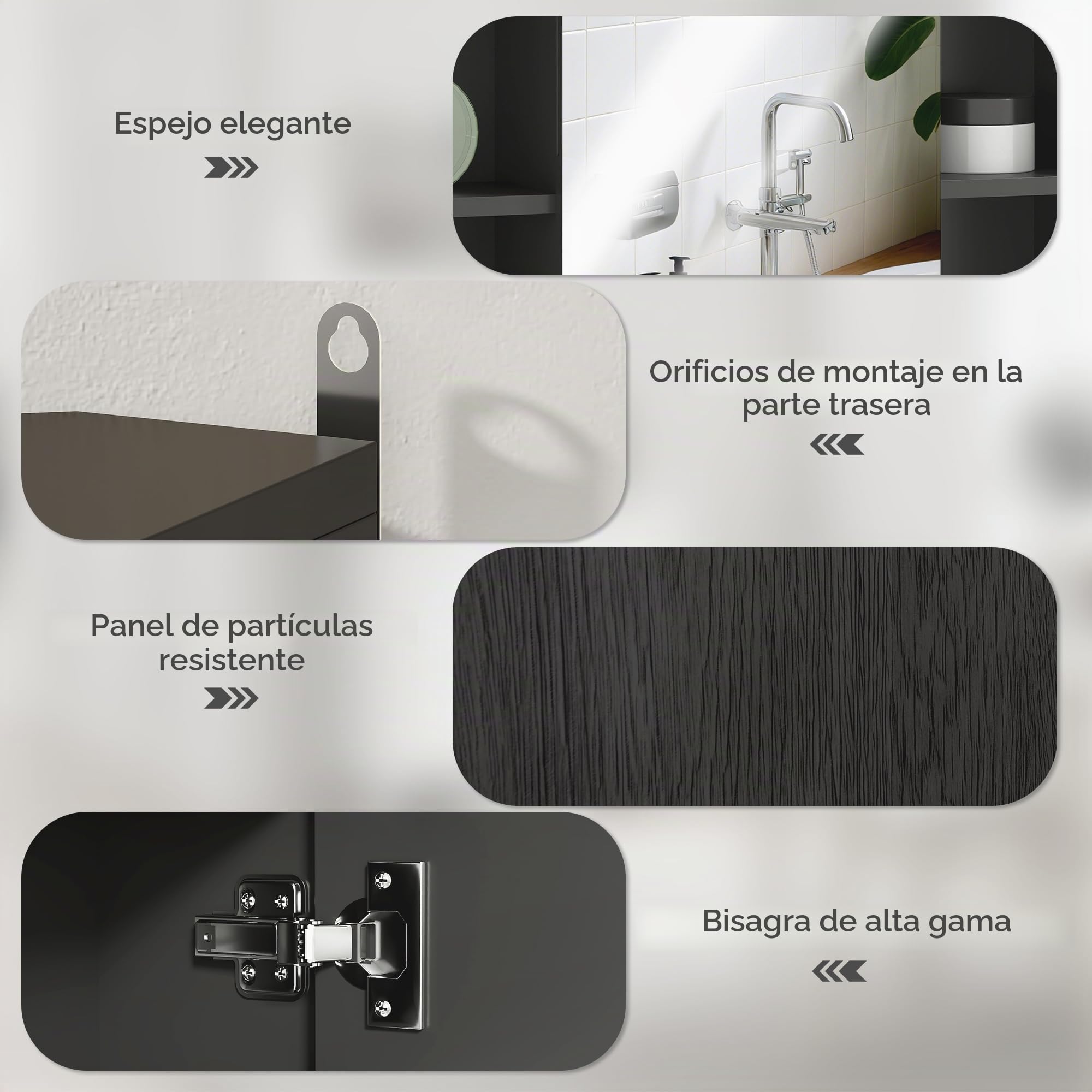 HOMCOM Armario de baño de Pared con Espejo, 60x14,5x49,4 cm, Negro