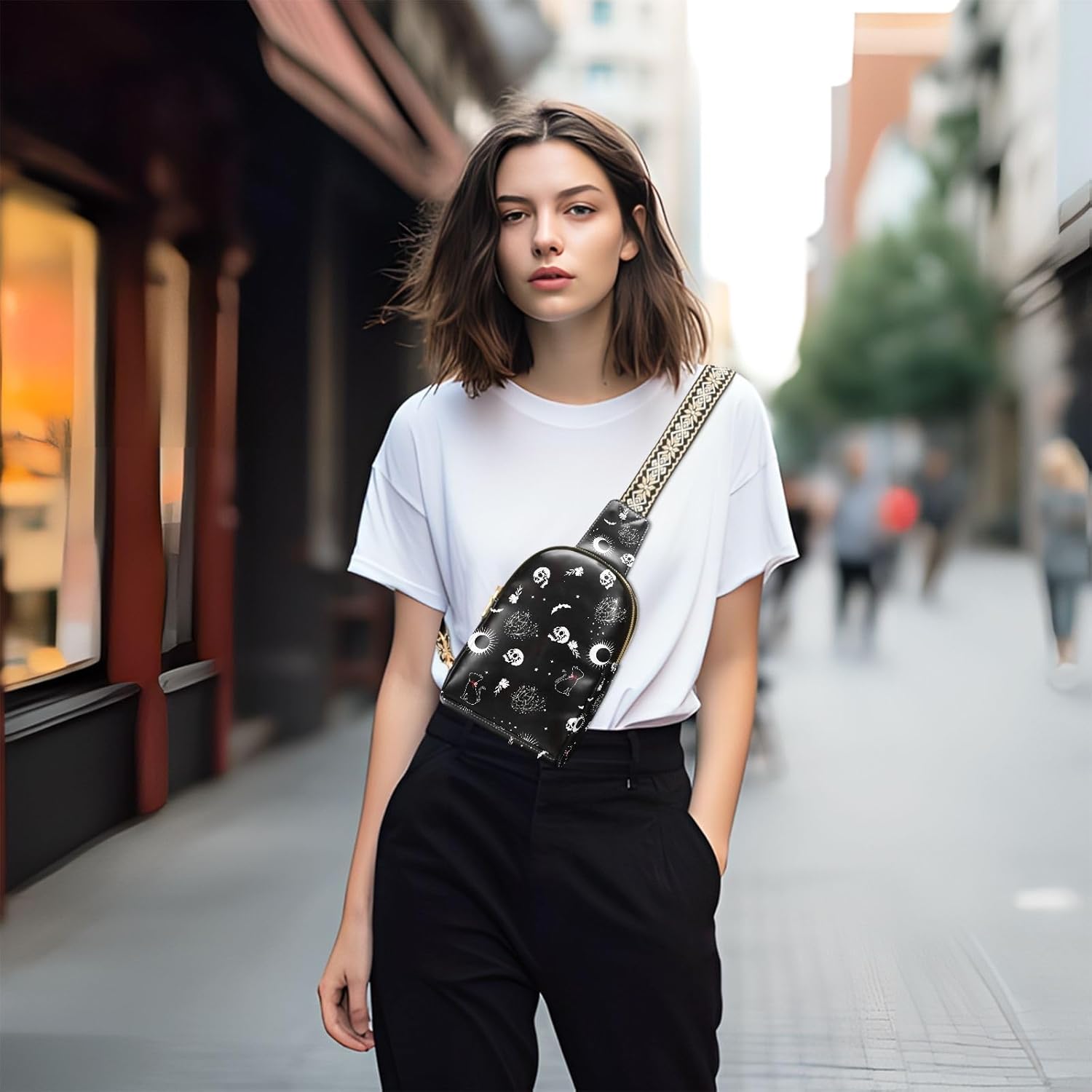 Crossbody Sling Bag for Women Leather Shoulder Chest Bag Small Fanny Pack for Hiking Travel | Leather, Shoulder, Chest Bag, for Hiking, Travel