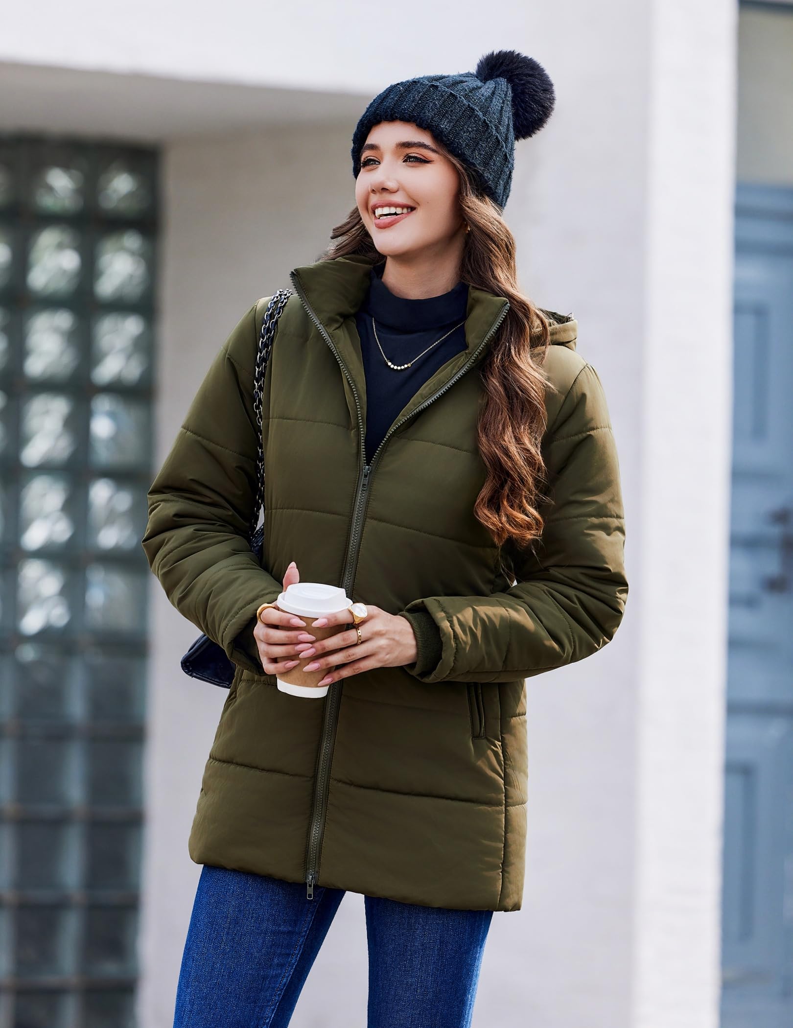 Hotouch Abrigo de invierno para mujer largo acolchado con capucha ajustado cálido chaqueta informal a prueba de viento gruesa algodón S-XXL